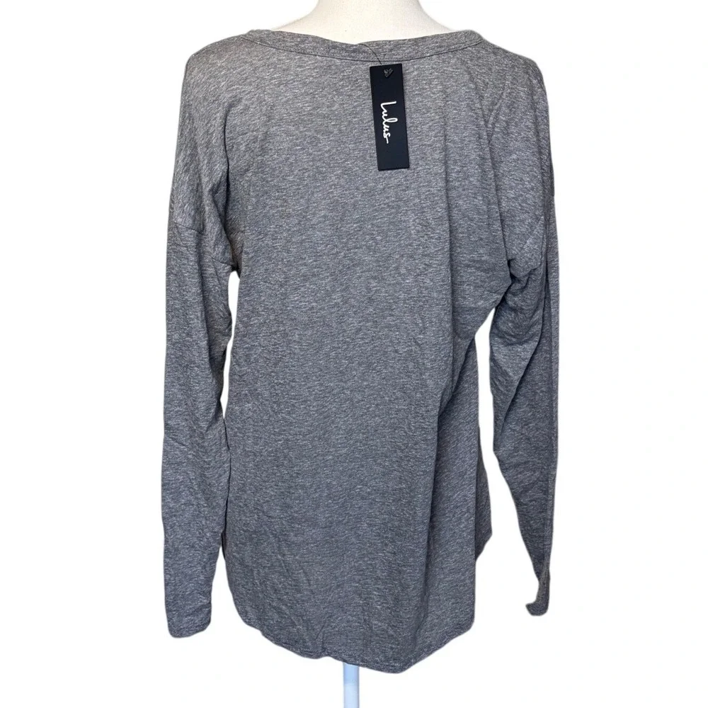 Lulus Charcoal Gray Long Sleeve Tee Shirt Soft Knit Casual Basic Top Size M NWT - Picture 4 of 9